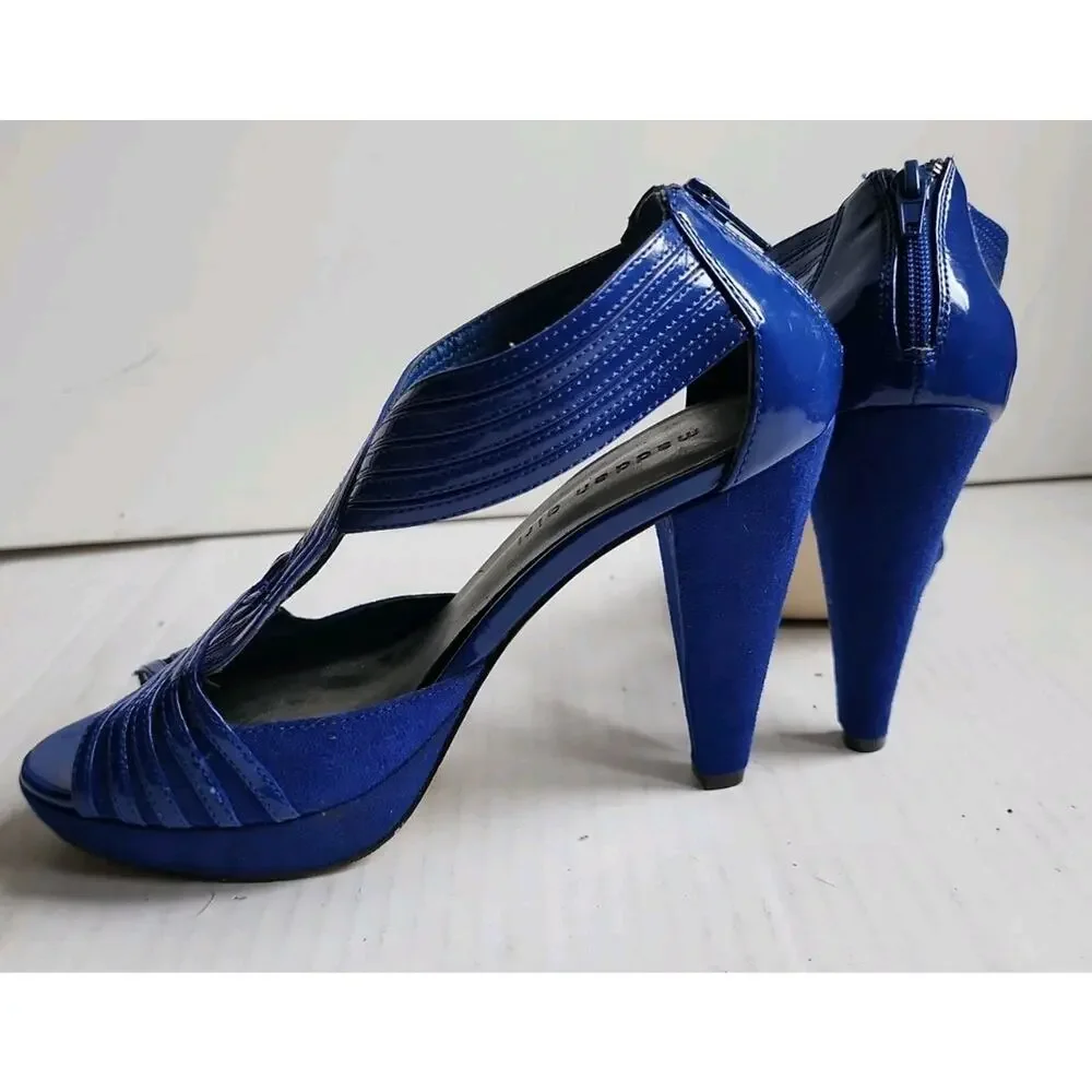 Madden Girl Royal Blue Size 8 Criss Cross Cage High Heel Peep Toe Strappy Sandle